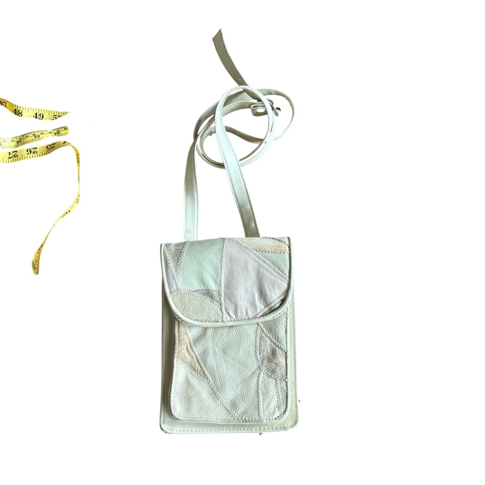 Leather patchwork Crossbody Bag‎ Small Cream Pink Patchwork Genuine Leather